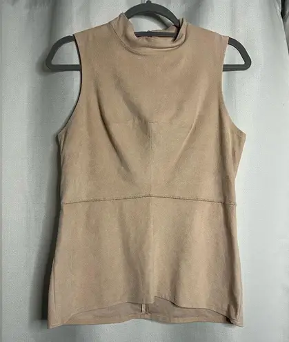 Lysse  Neutral Tan suede Peplum Mock Neck Tank Top