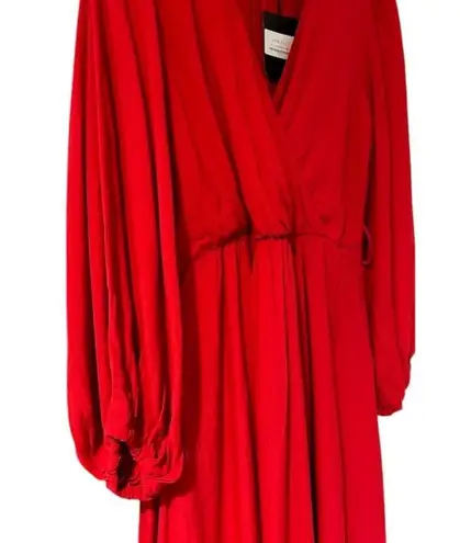 lORANE NWT Red Viscose Dress Brazil Romantic Feminine Midi Faux Wrap Party LARGE