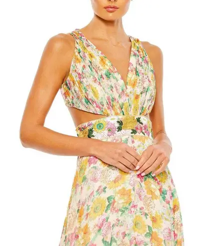 Mac Duggal 9174 Long Formal Multicolored Floral Print Chiffon Gown Dress Size 10