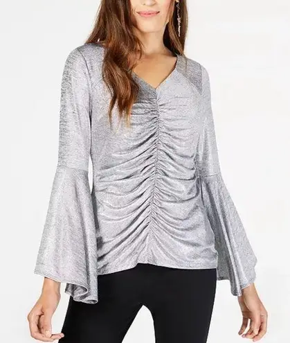 Thalia Sodi Ruched Bell-Sleeve Shimmer Top, Created for Macy's, Sz S