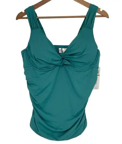 Anne cole  NWT Twist Front Tankini Swim Top Teal Green Size 16W Ruched Adjustable