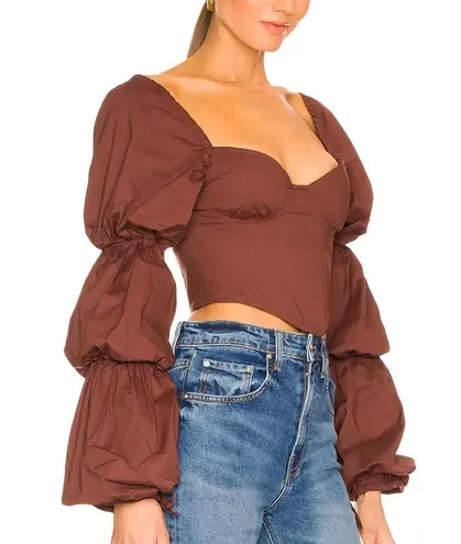 Majorelle Regency Corset Top Brown XS Bustier Pirate Puff Sleeves Crop $128 NEW