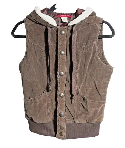 Vintage Y2K Brown Corduroy Sherpa Lined Hooded Vest Snaps Pockets Union Bay M Size M
