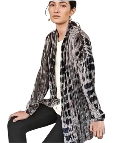 NEW J. JILL SHIBORI PRINT CRUSHED VELVET OPEN FRONT CARDI GRAY NAVY JACKET S T
