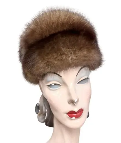 Authentic Russian Sable Fur Stole+ Matching Pillbox Hat VTG 50s Brown Mob Wife