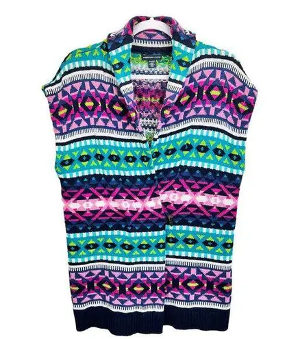 American Living Fair Isle Sweater Vest Womens XL Knit Collared Toggle Front Y2K