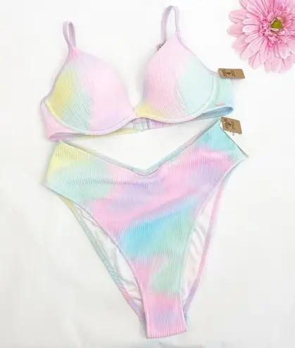 PINK - Victoria's Secret Victoria’s Secret PINK Crinkle Two Piece Bikini Set Push Up Top Bottoms Pastel