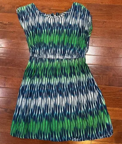 Bebop Blue and green short cap sleeve dress size small