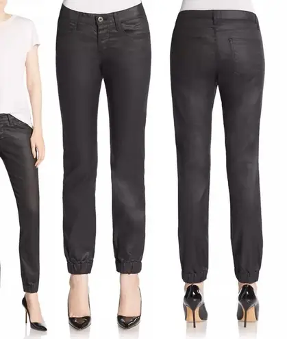 3x1 new  NYC ☏ Retro Track Pant Cropped Jeans ☏ Shiny Black Coated ☏ Elastic Hems