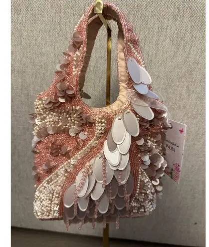 Handcrafted in India Viral Beaded, Sequin, and Pearl Embellished Pink Mini Bag