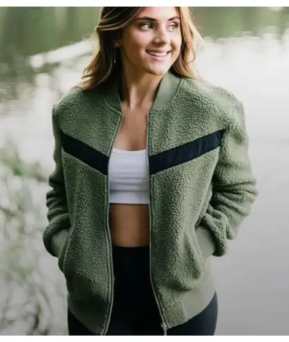 Zyia Active Flying V Olive Green Full Zip Sherpa Teddy Jacket Size Large