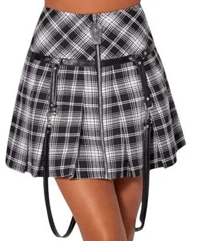 BODY RAGE SPENCERS Black and White Plaid Skirt Coffin Zipper Pull EUC Size Large