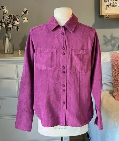 Relativity Vintage 90s Faux Suede Button Front Plum Top Long Sleeve Womens Small