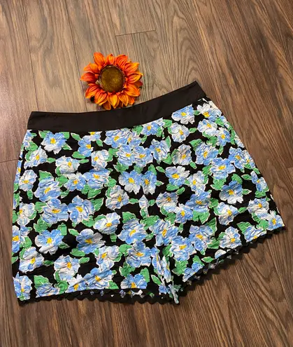 Unique Vintage NWOT Blue Retro Floral Scalloped High Waisted Shorts MEDIUM