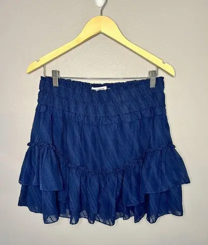 Ramy Brook Caden Skirt Textured Tiered Mini Navy Blue Elastic Waist Sz Large NEW