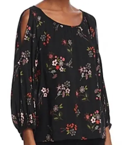 Velvet graham spencer black floral cold shoulder blouse small Black