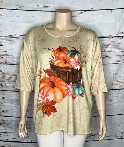 Emily Daniels NWT Size 1X Pumpkin Patch Print Scoop Neckline Blouse Top Orange