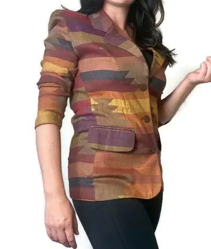 Vintage Aztec Multicolored Orange & Yellow Blazer Size Small Petite