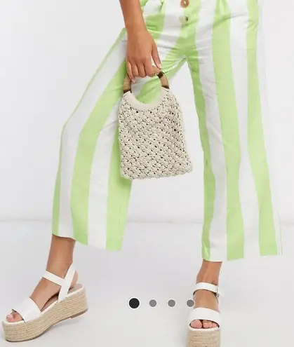 Moon River  Button Front Culottes Green & White Vertical Stripes NWT Sz XS Linen