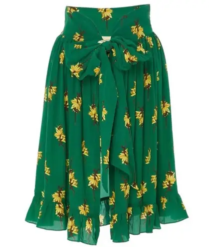 NWT Adriana Degreas Josephine Baker 100% Silk Floral Short Skirt Emerald Green M Size M