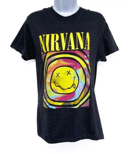Nirvana Dazed Smiley Tie Dye Graphic Band Tee Short Sleeve T-Shirt Rainbow