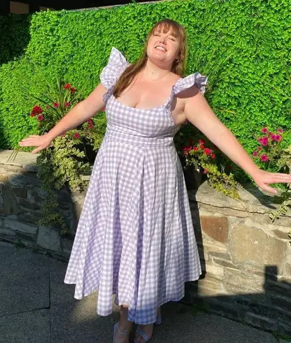 NWT Hill House Daphne in Lilac Jacquard Check Gingham Cotton Midi Dress S Purple