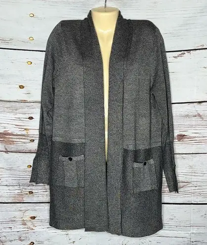 Magaschoni Size XL Black & White Open Front Sweater Cardigan w/ Pockets