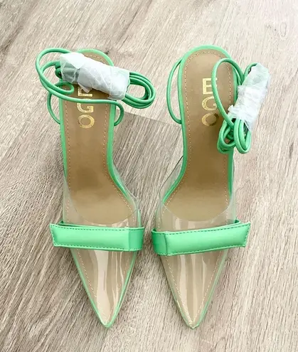 EGO NEW  green clear pointy lace up heels size 6