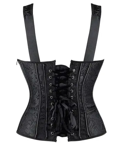 Strap corset with cups jacquard corset bustier tank top lace corset t shirt tee Black Size M