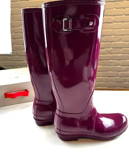 Hunter  Original Tall Gloss Rain Boots Purple Burgundy Magenta 6