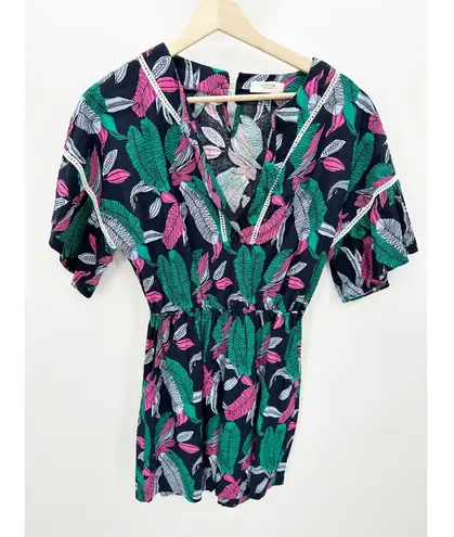 Foxroom Design by Korea Women's Blue Green Tropical Romper Cotton Size Small
