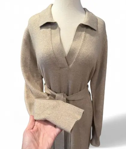 Faherty Jackson Sweater Dress in Oatmeal Heather Cozy Collared Belted Size Large Tan