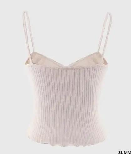 Japanese Kawaii Style Pastel Pink White Ruffle Stretchy Bow Ribbon Tank Top Size XS