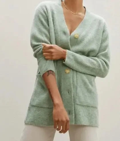 Everlane  The Oversized Alpaca Pocket Cardigan Button Front Wool Green (M)