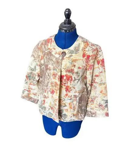 Coldwater Creek Woven Botanical Print 3/4 Sleeve Swing Jacket Women's Size S