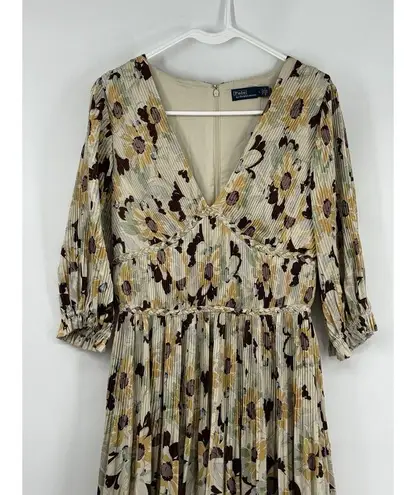 Polo Ralph Lauren Floral Pleated Satin Dress Sunflower Floral size 4 Cottage Cor
