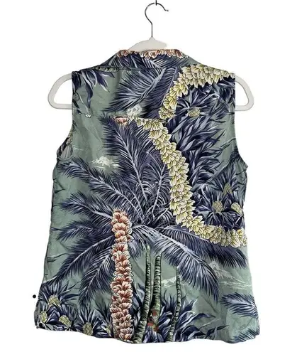 Tommy Bahama Vintage  Womens Tropical Print Silk Button Down Top M Sleeveless0342