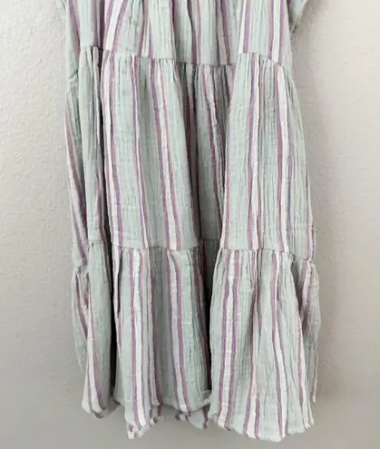 Marine layer | Mint Pink White Leila Stripe Double Cloth Tiered Minidress | XS
