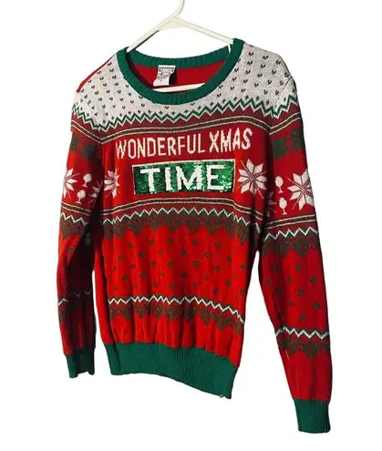 Well Worn Red Multi-Color Bright Holiday Ugly Christmas Knit Sweater Women Sz S