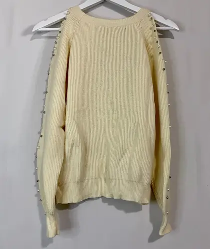 Belle De Jour Women’s Beaded Trim Cutout Shoulder Sweater Cream Size Large NWT