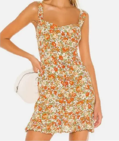 Faithfull the Brand FAITHFUL THE BAND Lou Lou Mini Dress Sz 2 Sweetheart neckline Orange Tan Floral