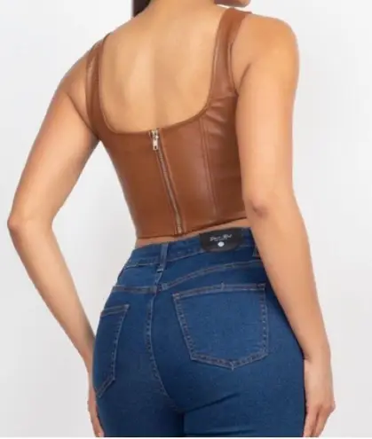 Dare to Dream Sexy Brown Faux Leather Bustier Crop Top Size L