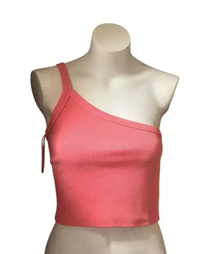 Nectar Clothing Women's One Shoulder Pink Rib-Knit Crop Tank Top Size M