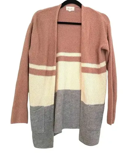 Becaal Long Sleeve Colorblock Cardigan Sweater Cozy Knit Stripes Pink