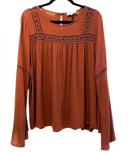 ee:some  Boho Long Bell Sleeve Blouse Burnt Orange Brown Size Medium