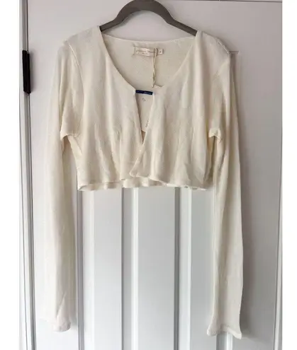 NWT Savannah Morrow Birdie Top in Ivory Blue Cropped Long Sleeve Medium White