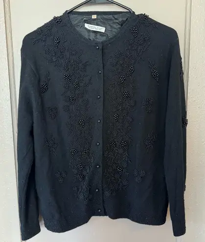 VTG Beaded Cardigan Womens PL Elegant Lambs Will & Angora Black