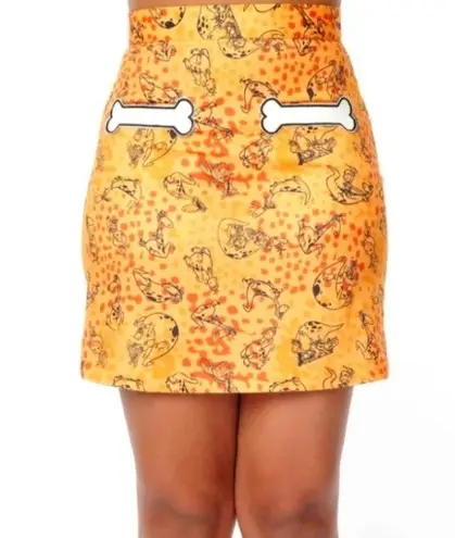 Unique Vintage Smak Parlour x Flintstones Mustard & Orange Dino Print Mod Skirt-Size Medium-NWT