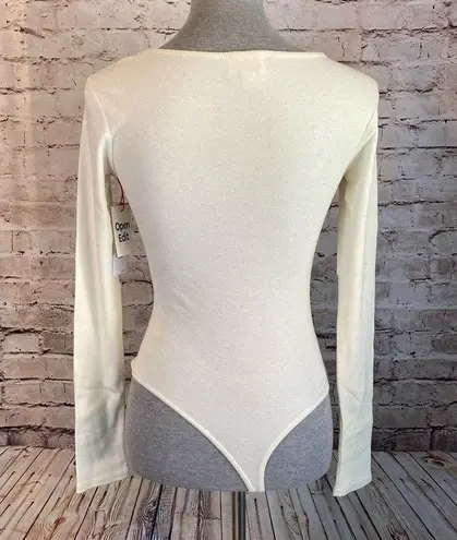 Open Edit  Knit Womens Ivory Long Sleeve Scoop Neck Henley Bodysuit Medium NWT