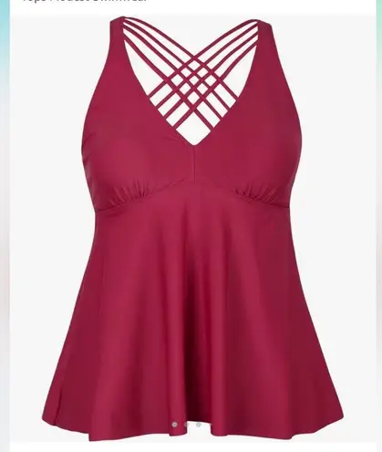 Swimsuits For All Cross Back Flowy Solid Tankini Swim Top NEW Size 18 Blue